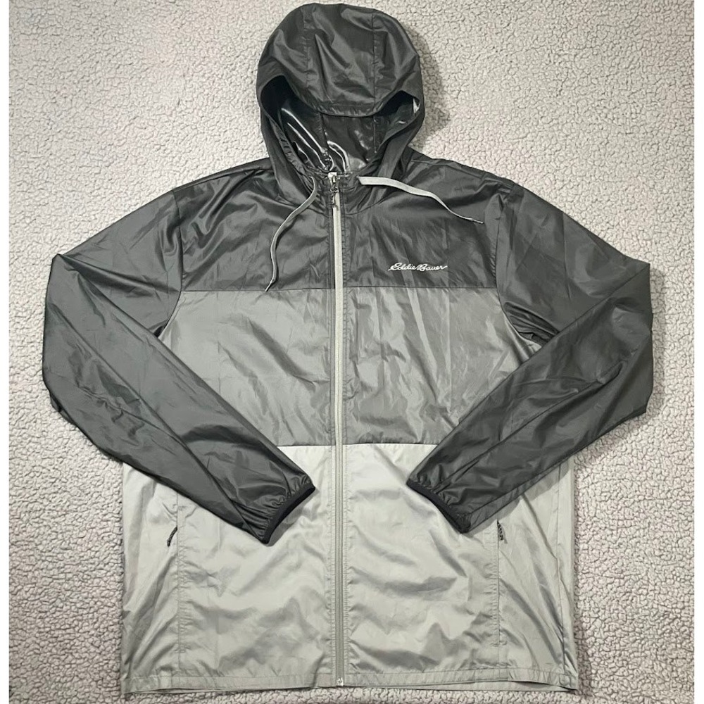 Eddie Bauer Mens TXL Black/Grey Colorblock Hooded Windbreaker‎ Jacket